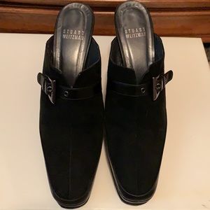 Stuart Weitzman Suede and leather open back platform Ankle Boot